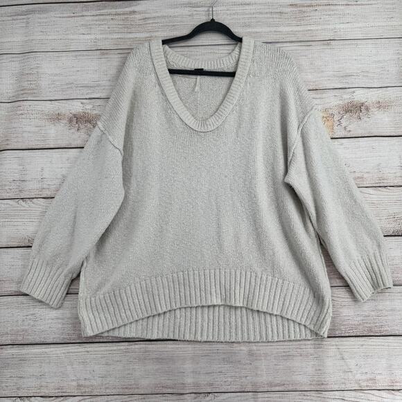 Free People Chunky Knit 3/4 Sleeve Pullover Sweater Womens S Off White Oversized - Picture 1 of 14